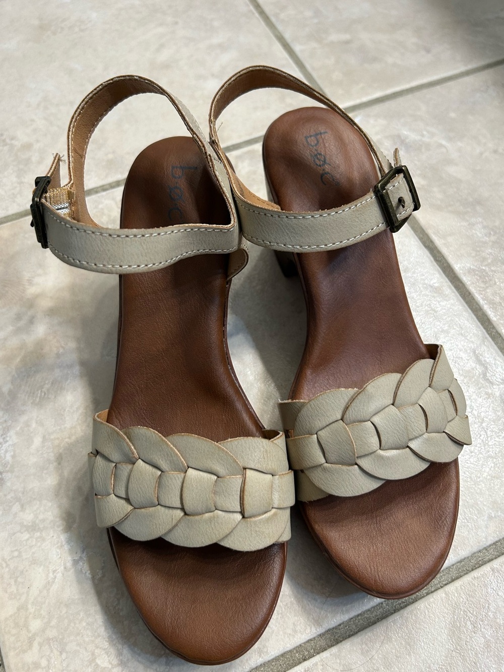 Bøc Beige Braided Leather Sandal with Ankle Strap